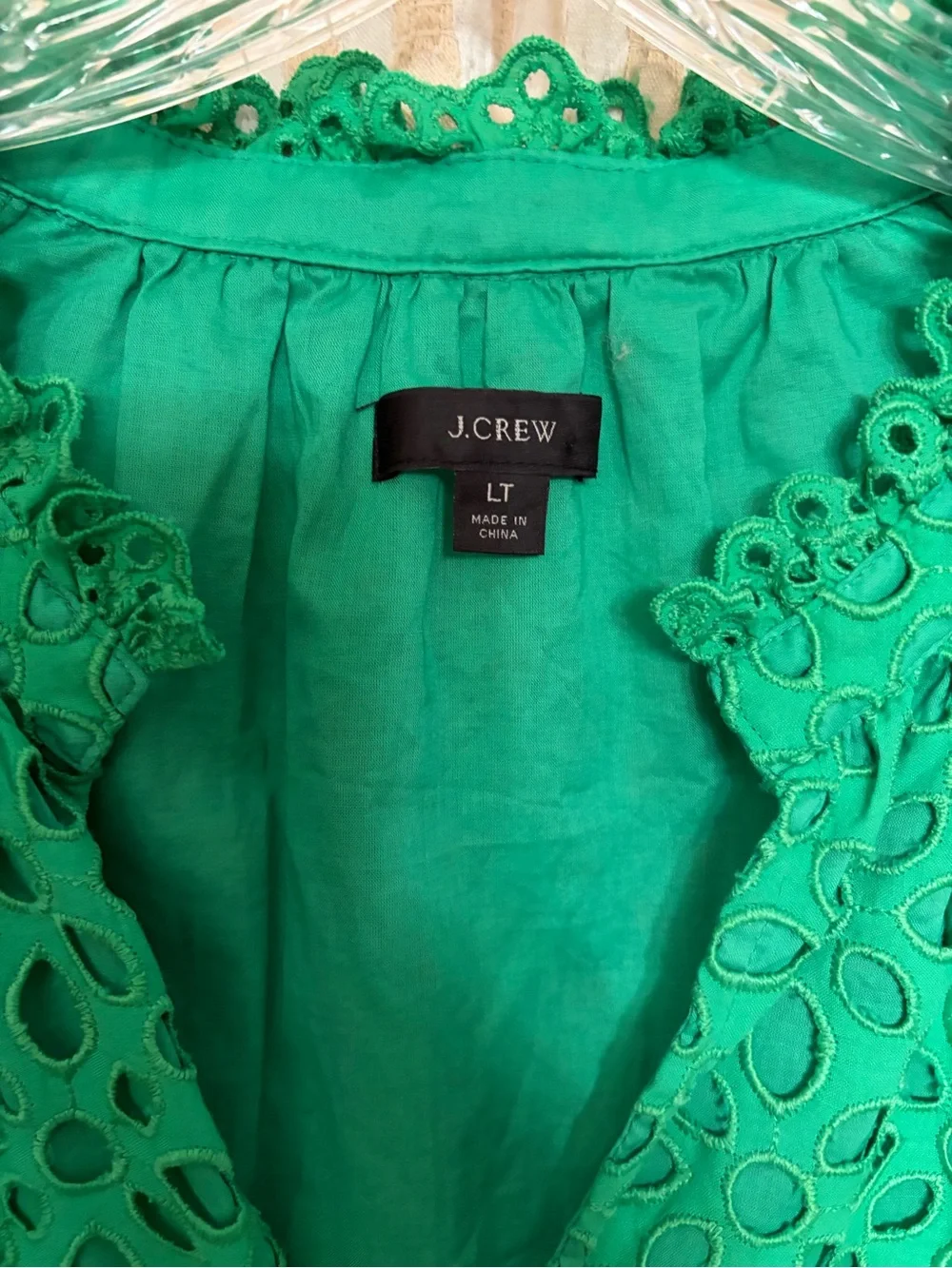 J. Crew Emerald Green Eyelet Long-Sleeve Tiered Dress